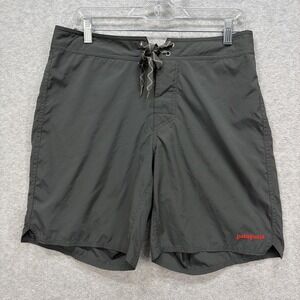 Patagonia Men's Dark Gray Board Shorts with Red Logo